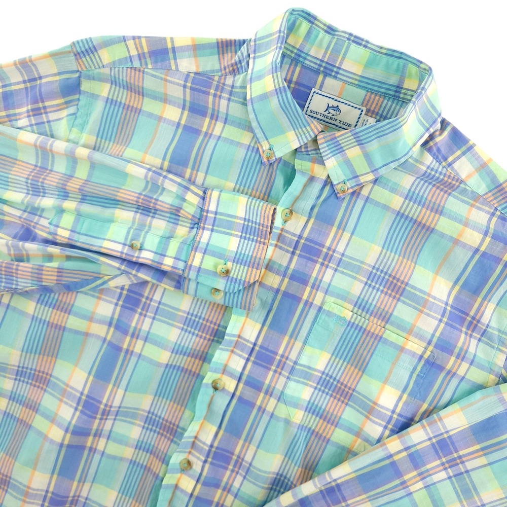 Southern‎ Tide Shirt Mens L Multicolor Plaid Long Sleeve Button Down Stretch